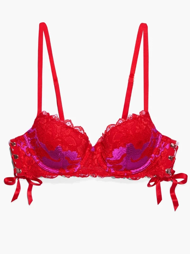 Lace'd Up Padded Low Balconette Bra in Multi & Pink & Red | SAVAGE X FENTY France