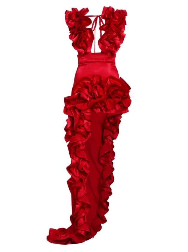 Shop Bronx and Banco Aurora Ruffle Silk-Blend High-Low Gown | Saks Fifth Avenue