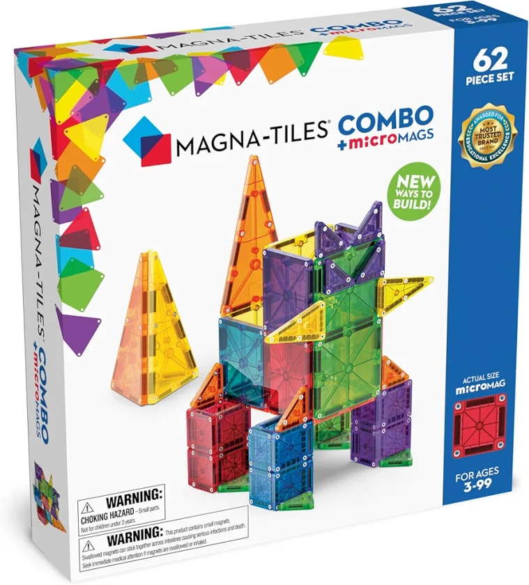 MAGNA-TILES Combo 62-Piece Magnetic Construction Set, The Original Magnetic Building Brand