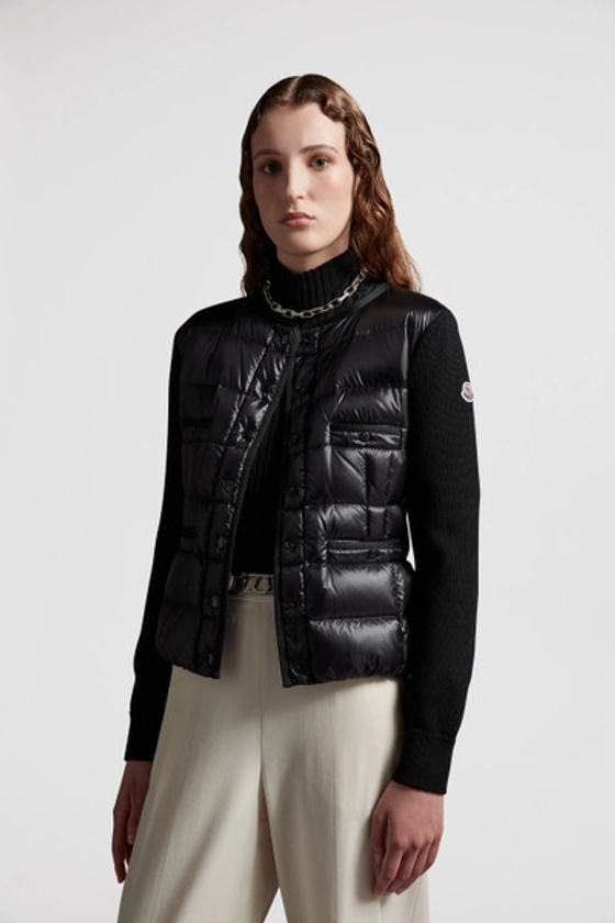 Black Padded Wool Cardigan - Sweaters & Cardigans for Women | Moncler SE