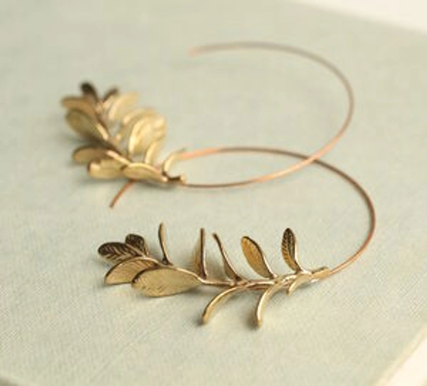 Botanical Leaf Gold Hoop Earrings