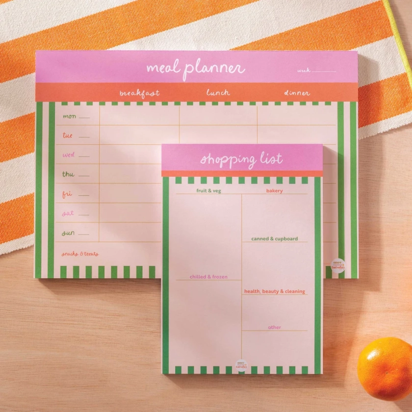 Weekly Meal Planner & Shopping List Set | Cabana Stripe | Meal Prep | Grocery Planner | Grocery List Pad | A4 Meal Planner