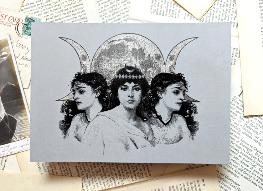 Vintage Style Hecate Goddess of Witchcraft and Magic Mythology Silver Foil Print - Etsy UK