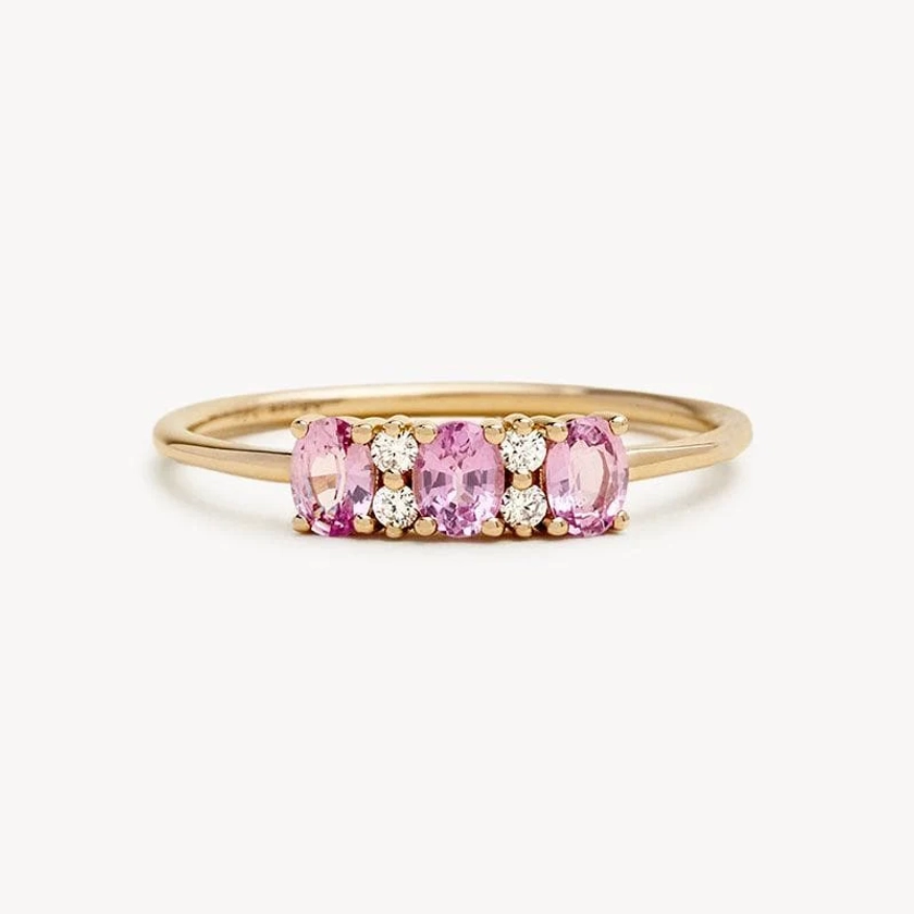 Oval Pink Sapphire and Diamond Ring in 14K Yellow Gold | Audry Rose