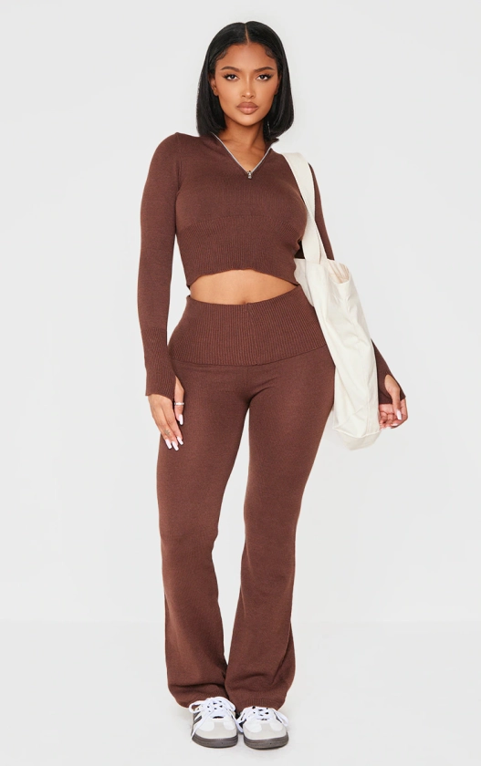 Shape Pantalon flare en maille tricot chocolat 