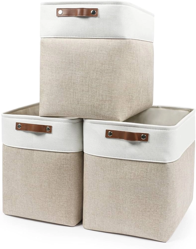 Amazon.com: Bagnizer Large Fabric Storage Baskets | 50L Storage Bins, Decorative Linen Closet Baskets with Handles for Organizing, Shelf, Toys, Clothes, Home, Office, Nursery, 17x12x15Inches (Beige&White) : Home & Kitchen