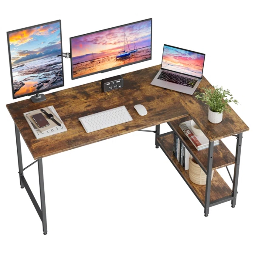 L-Shaped Desk (120 or 140cm x 90cm) Corner Desk with Adjustable Shelves by Aliff