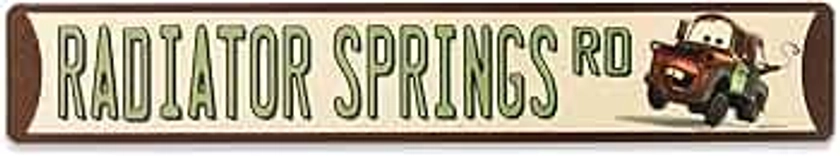 Disney Pixar Cars Radiator Springs Road Metal Street Sign - Cars Tow Mater Sign for Garage, Kids' Bedroom or Play Room