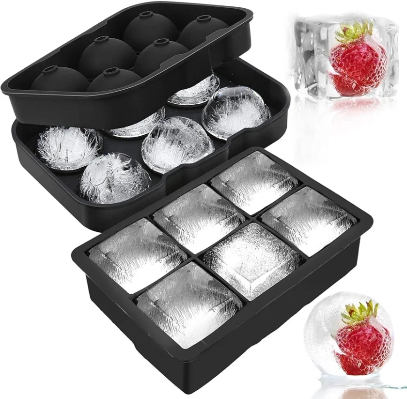 Buy DENSITY COLLECTION Ice Cube Trays Silicone Ice Cube Tray Big Size Ice Cube Molds For Whiskey&Cocktails, Keep Drinks Chilled, Reusable And Bpa Free (Square&Round-Total 2 Pcs),Black Online at Low Prices in India - Amazon.in