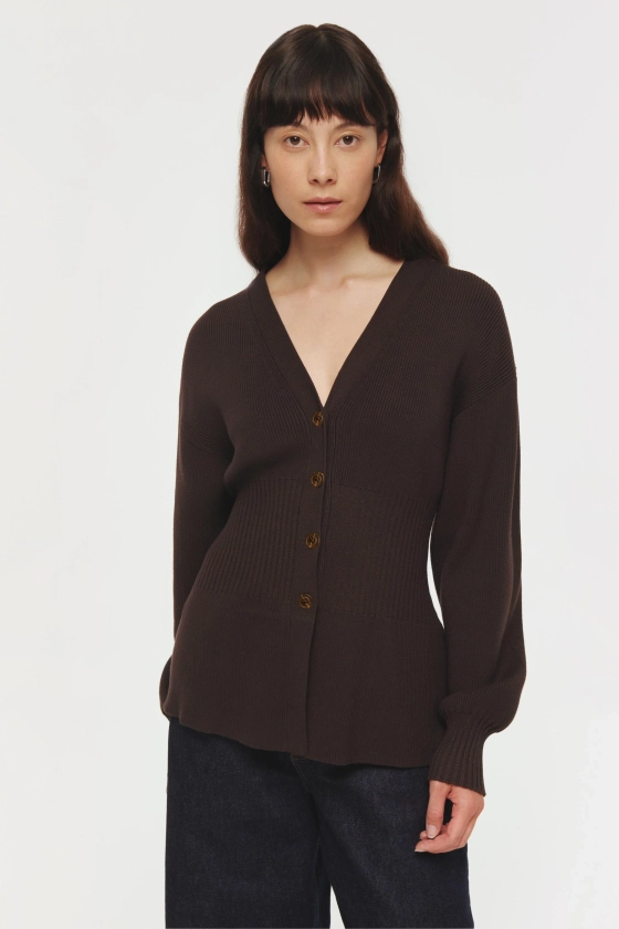 Clay | Waisted Cardigan in Brown | ALIGNE