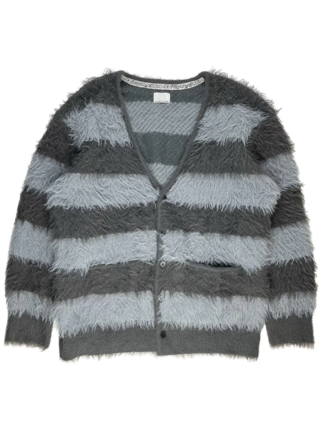 Number (N)ine Number (N)ine Mohair Furry Striped Cardigan Sweater Grey | Grailed