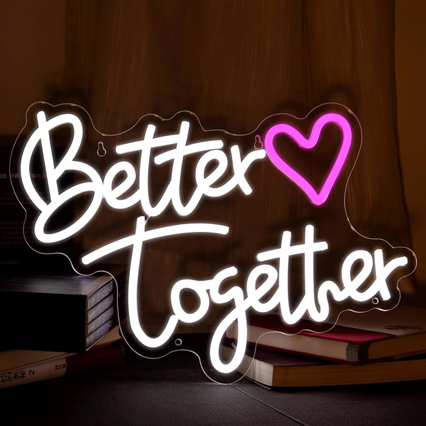 Valentine's Day Better Together Neon Sign, LED Neon Lights for Wall Decor, USB Powered Neon Light Signs for Girls Bedroom Kid's Room, Light Up Sign for Wedding Party Birthday (15.7" x 12")