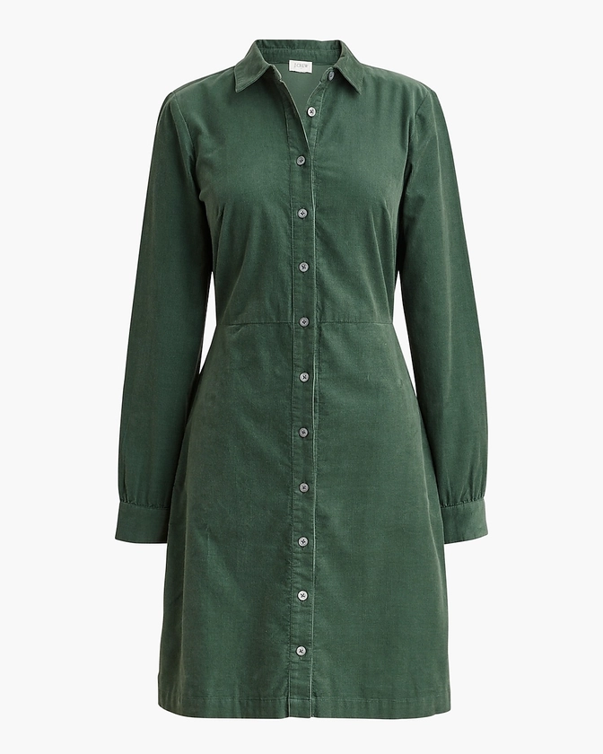 Long-sleeve button-up corduroy mini dress