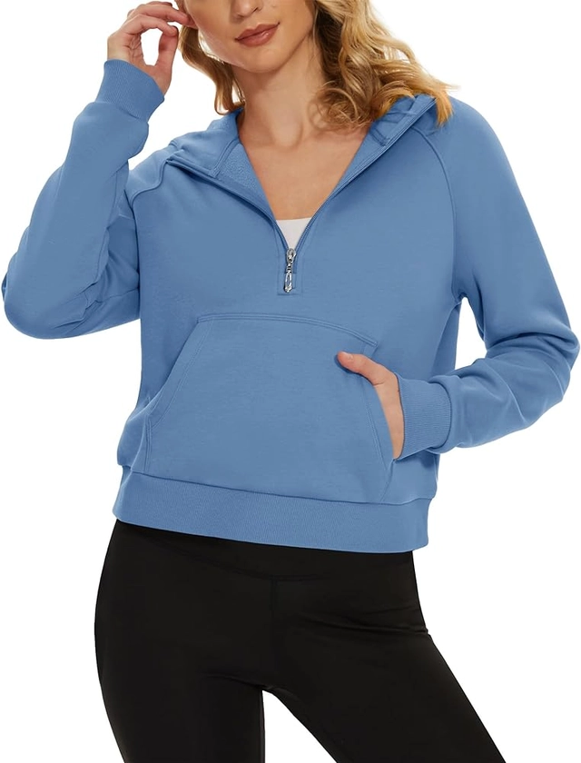 MAGCOMSEN Women's Hooded Sweatshirt Half Zip Fleece Pullover Cropped Hoodies Quarter Zip Pullover Sweaters