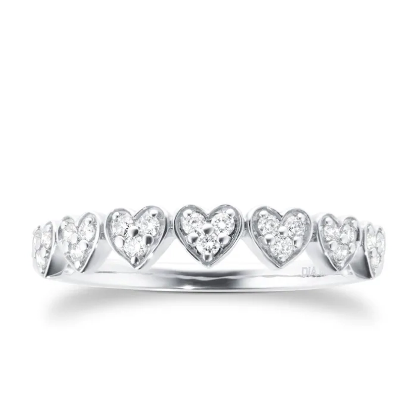 9ct White Gold 0.18ct Diamond Heart Motif Eternity Ring - Size P