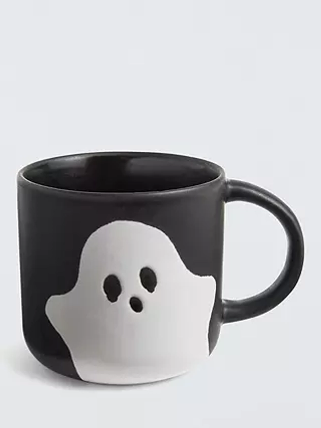 John Lewis Halloween Ghost Stoneware Mug, 320ml, White/Black