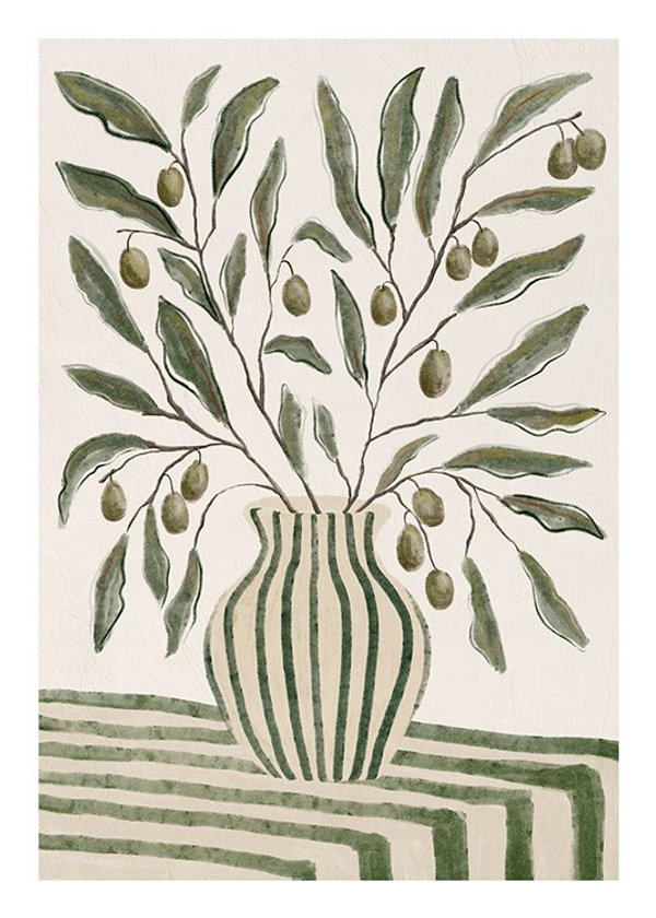 Olive Branches in Vase Poster