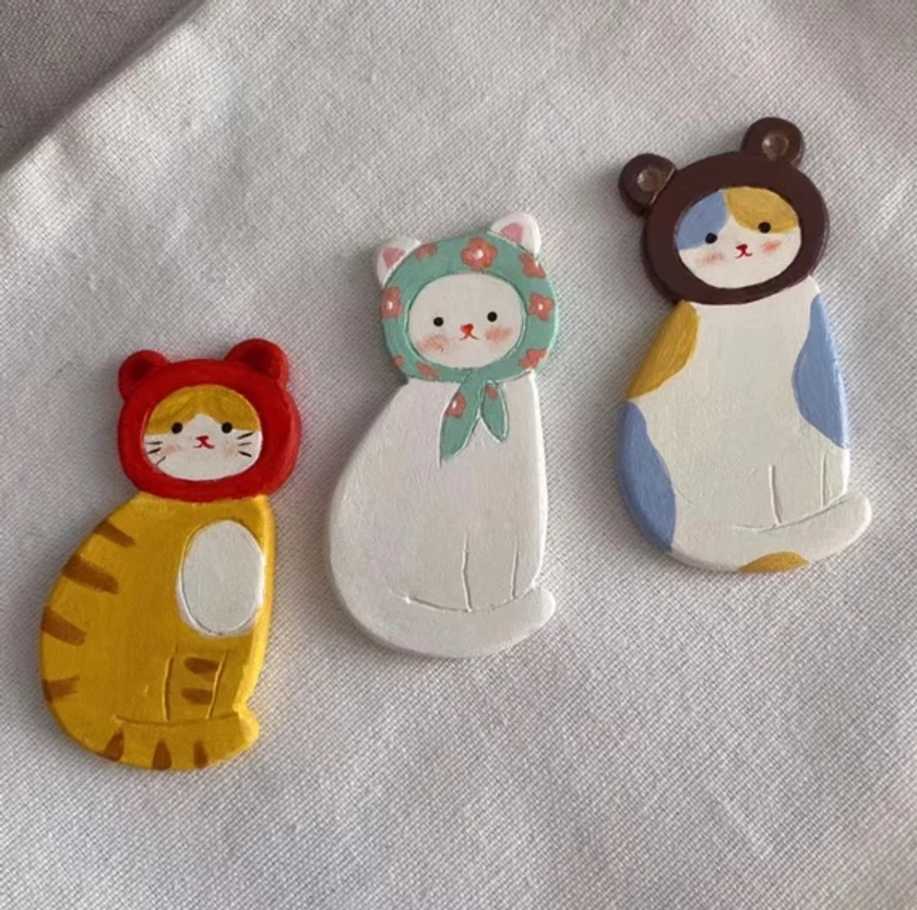 Cat Clay Magnet, Handmade Fridge Magnet, Refrigerator Magnet, Kitchen Accessories Decorations, Handmade Gifts, Gift For Daughter