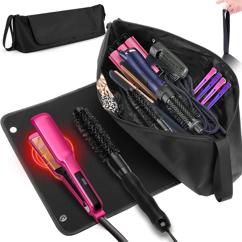 Amazon.com: BABORUI Large Hair Tools Travel Bag, Heat Resistant Hair Travel Bag for Curling Iron, Flat Irons, Straighteners, Hanging Travel Hair Tools Bag with Heat Resistant Mat, Hangable Handles (Pink) : Beauty & Personal Care