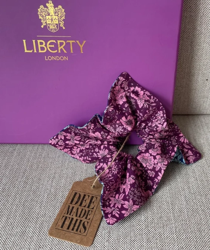Liberty of London Square double sided  Emily Silhouette cotton fabric  scrunchie  pink one side /blue the other