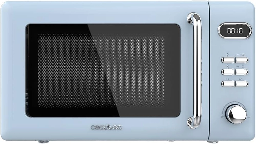Cecotec Micro-Ondes Digital avec Grill Proclean 5110 Retro Bleu. 20 L, 700 W en 5 niveaux, minuterie jusqu'à 60 min, 8 programmes et mode dégivrage, design vintage en bleu