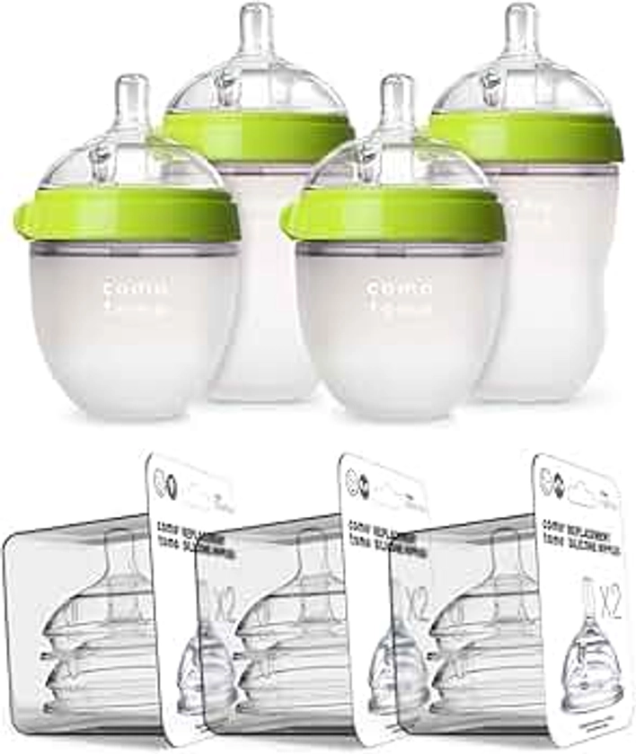 Comotomo Baby Bottle Bundle, Green, (7 Piece Set)