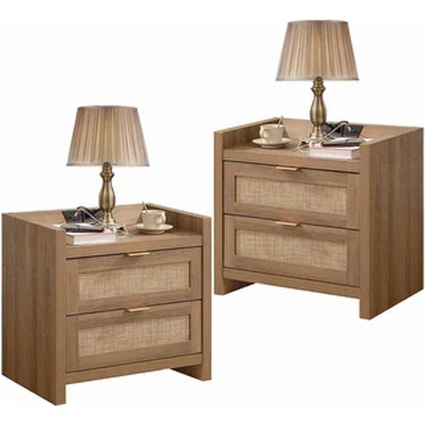 SICOTAS Farmhouse Set of 2 Nightstand with Charging Station and 2-Drawers - Bed Bath & Beyond - 39317785