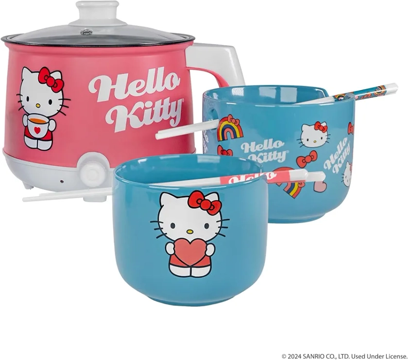 Uncanny Brands Hello Kitty Hot Pot with Ramen Bowls - Cook with Your Favorite Kitty Character