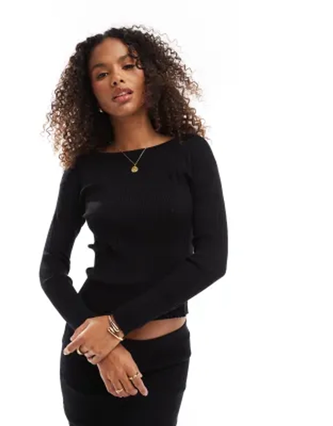 Vero Moda - Ensemble avec jupe mi-longue et top manches longues en maille à empiècements - Noir | ASOS