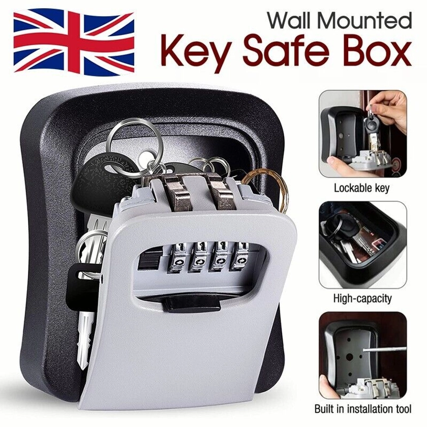 Wall Mounted Key Safe - 4 Digits Combination Key Safe Outdoor Key Lock Box UK