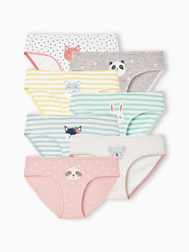 Lot de 7 culottes fille animaux - blanc