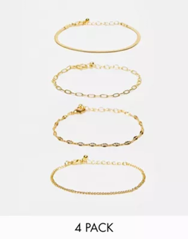 ASOS DESIGN - Lot de 4 bracelets à maillons variés en plaqué or 14 carats