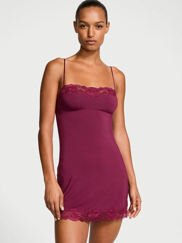 Buy Modal & Lace Trim Straight-Neck Slip Dress - Order Slips online 1124563800 - Victoria's Secret US