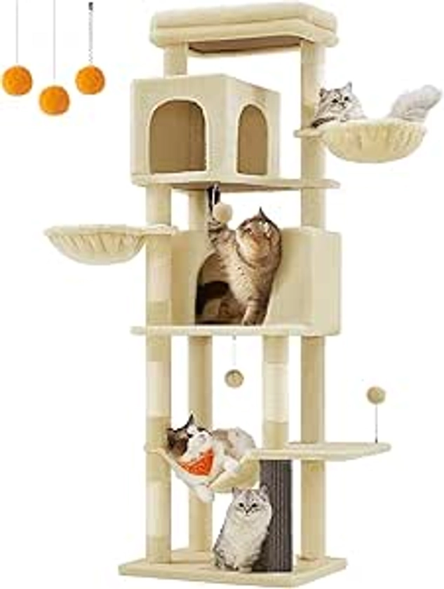 Feandrea Arbre à Chat, Tour à Chat de 175 cm de Haut, Abri à Chat Multi-Niveaux avec 2 Niches, 2 Paniers, 5 Griffoirs, Toilettage Autonome, Perchoir, Hamac, Beige Sable PCT182Y01 : Amazon.fr: Animalerie