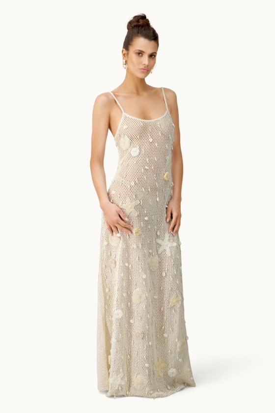 PREORDER Treasure shell maxi dress - White – Leslie Amon