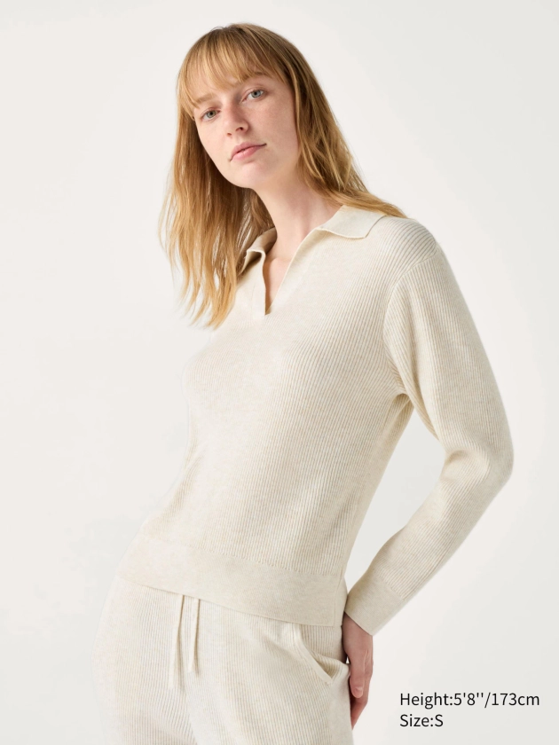 Washable Knit Ribbed Polo Sweater | UNIQLO US