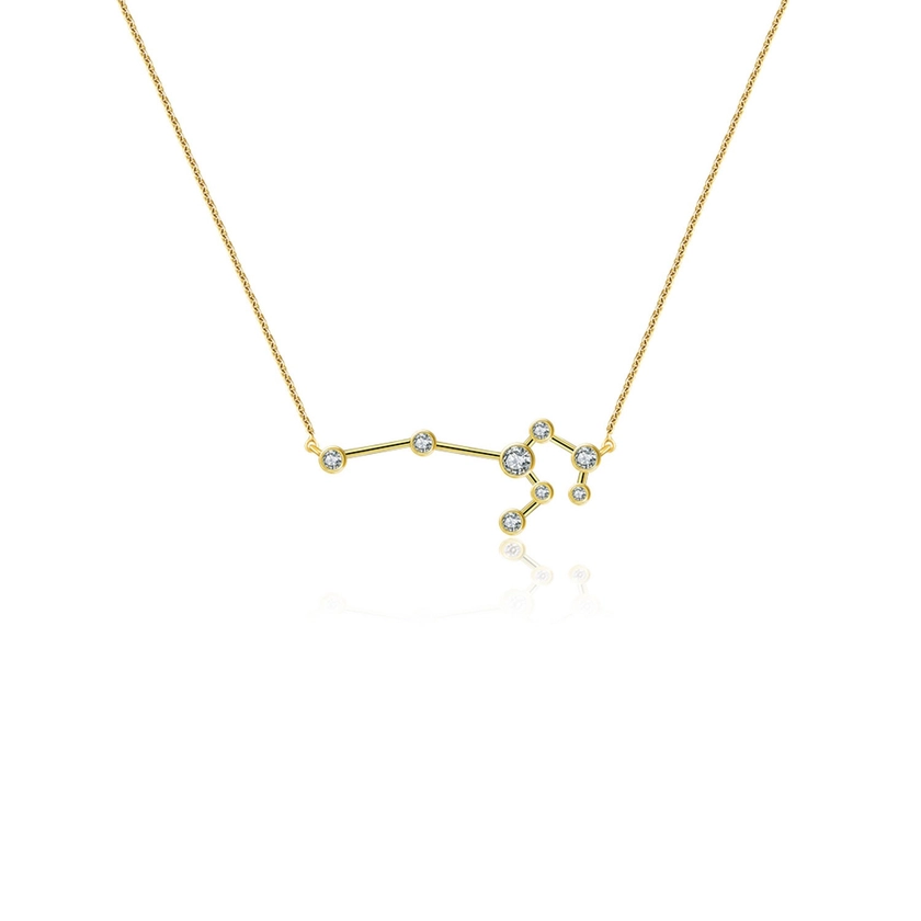 Leo Zodiac Constellation Necklace 18K Yellow Gold & Diamond by Genevieve Collection