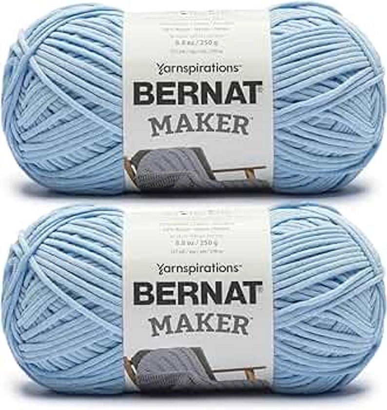 Bernat Maker Sky Blue Yarn - 2 Pack of 250g/8.8oz - 72% Cotton 28% Nylon - #5 Bulky - 290m/317Yards - for Knitting, Crochet and Amigurumi