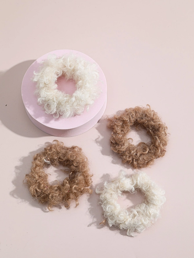 4pcs Solid Fuzzy Hair Tie
