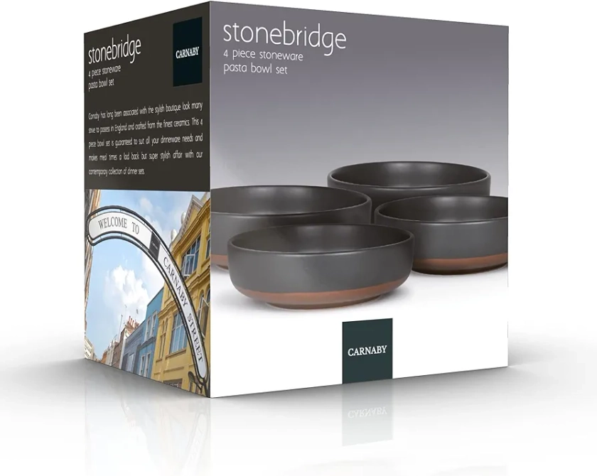 Carnaby Stonebridge, 4 Stoneware Pasta Bowl Set- Grey