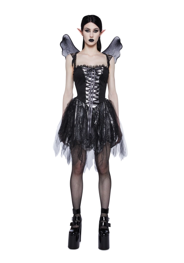 Gothic Glitter Fairy Pixie Sexy Womens Halloween Costume - Black