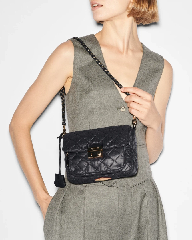 Small Crosby Lock Quilted Crossbody Bag in Black | MZ Wallace