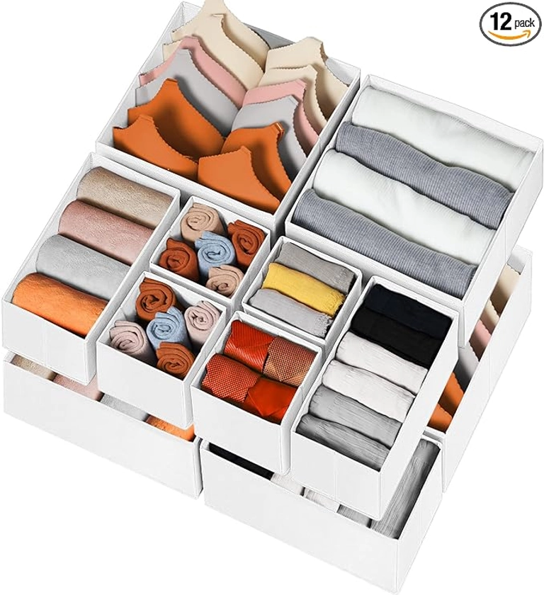 Amazon.com: 12 Pack Drawer Organizers for Clothing, Foldable Fabric Closet Organizers and Baby Nursery Storage Dresser Drawer Dividers for Socks, Underwear, Bras, Belt, Tie, College Dorm Room Essentials : Home & Kitchen