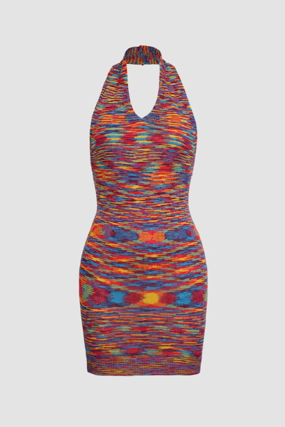 Multicolor Halter Knitted Mini Dress