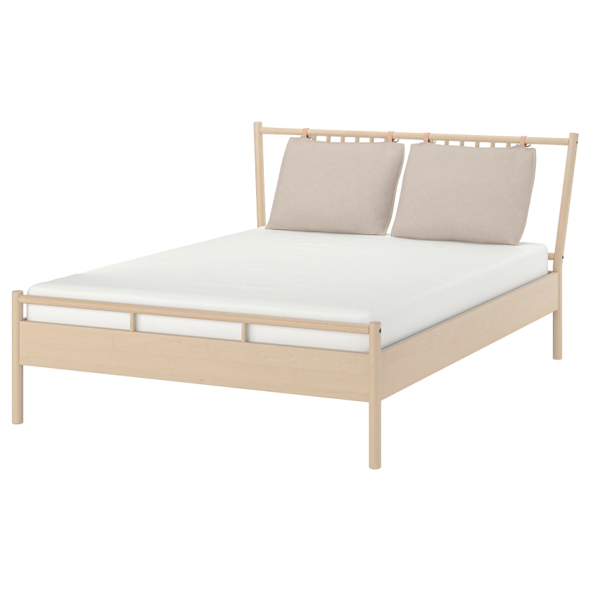 BJÖRKSNÄS Bed frame - birch/birch veneer/Luröy Standard King