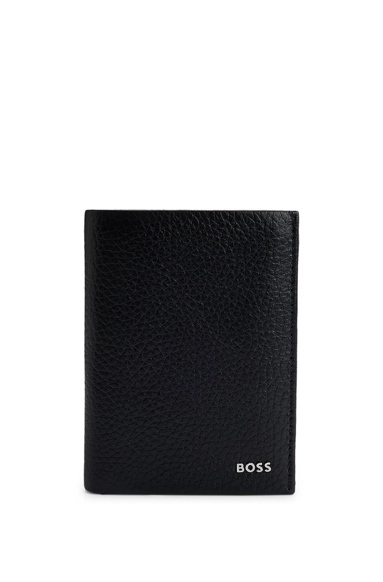 BOSS - Portefeuille en cuir grainé avec logo en métal