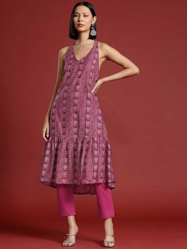 all about you Ethnic Printed Halter Neck Kurta with Trousers