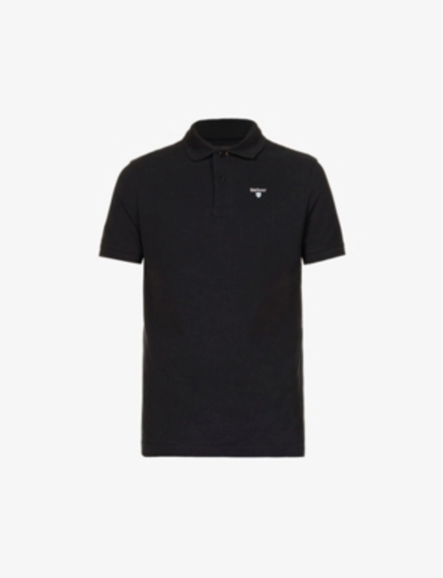 Brand-embroidered ribbed-trim regular-fit cotton-piqué polo shirt