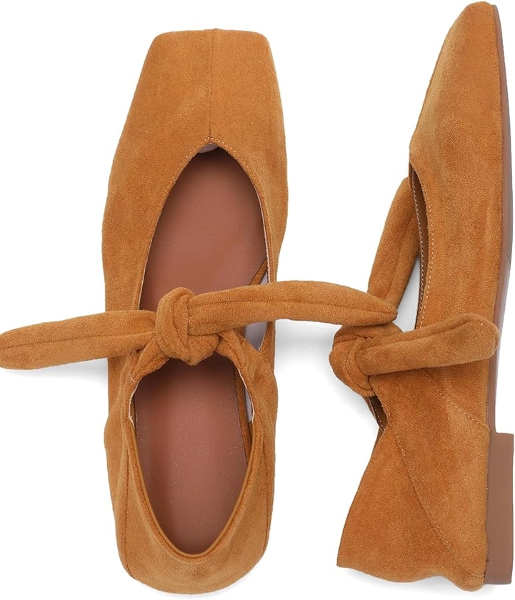Square Toe Ballet Flats for Women Bow Mary Jane Flats Slip On Dress Ballerina Shoes