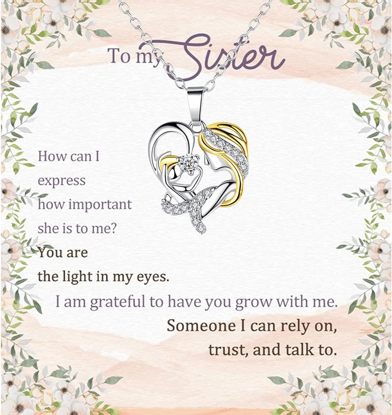 Alittlecare Sister To Sister Necklace - Personalized Gift Interlocking Hearts Necklace - Has Message Card To Sisiter On Birthday / Christmas / Mother's day / Graduation / Wedding / Valentines